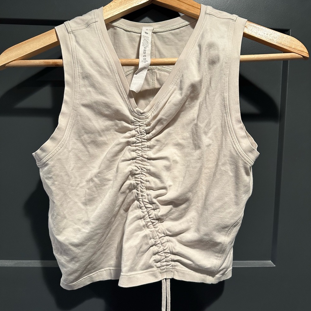 Lululemon cream colored asymmetrical cinched v-neck tank - Picture 2 of 5